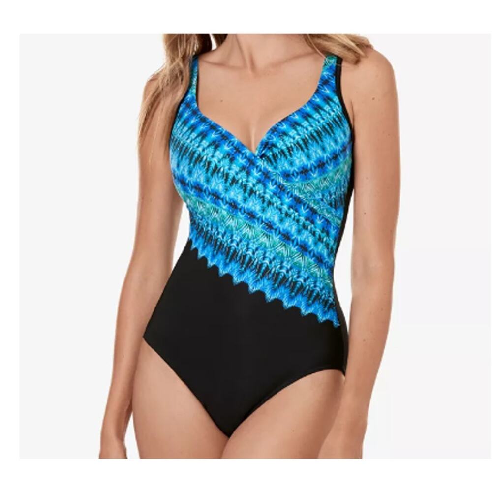 Miraclesuit Blue and Black One Piece Swimsuit